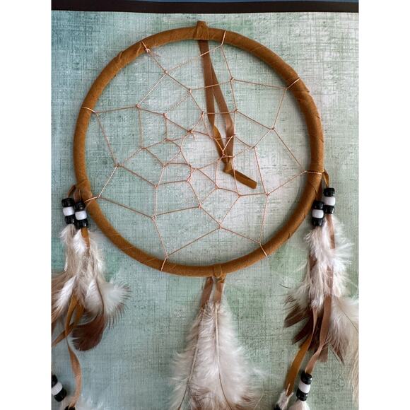 New Brown Beaded Dream Catcher With Feathers Hanging Decor - Picture 2 of 6